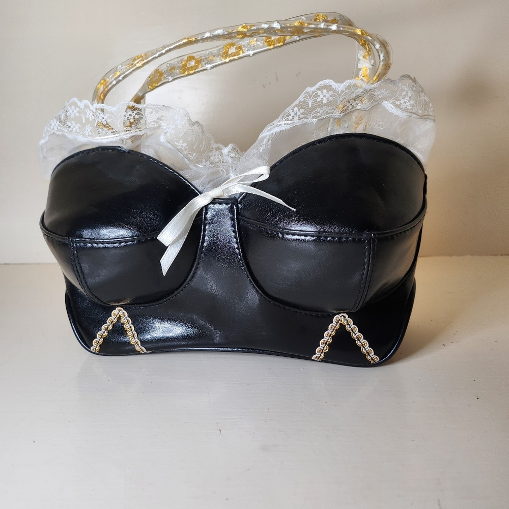Corset Black And White Faux Leather Bag , With Strap And Strap Attachment